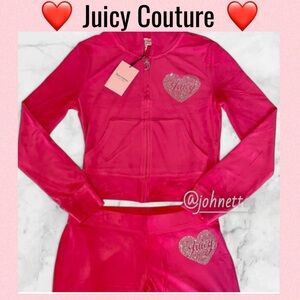 🔥❤️JUICY COUTURE Velour Tracksuit Hoodie Pants Vixen Pink Bling Heart Logo SMALL